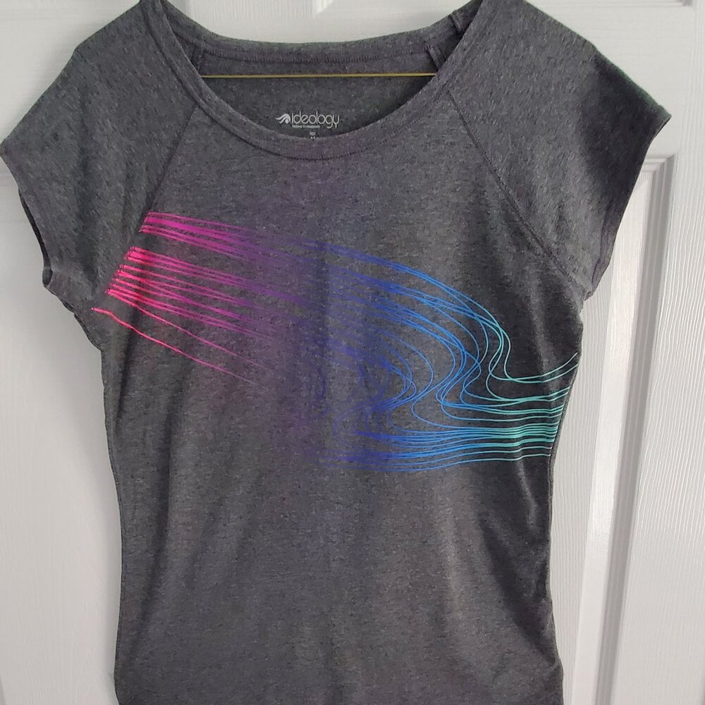 Women's Ideology Yoga/Workout Top, Grey w/Stripes, Size M